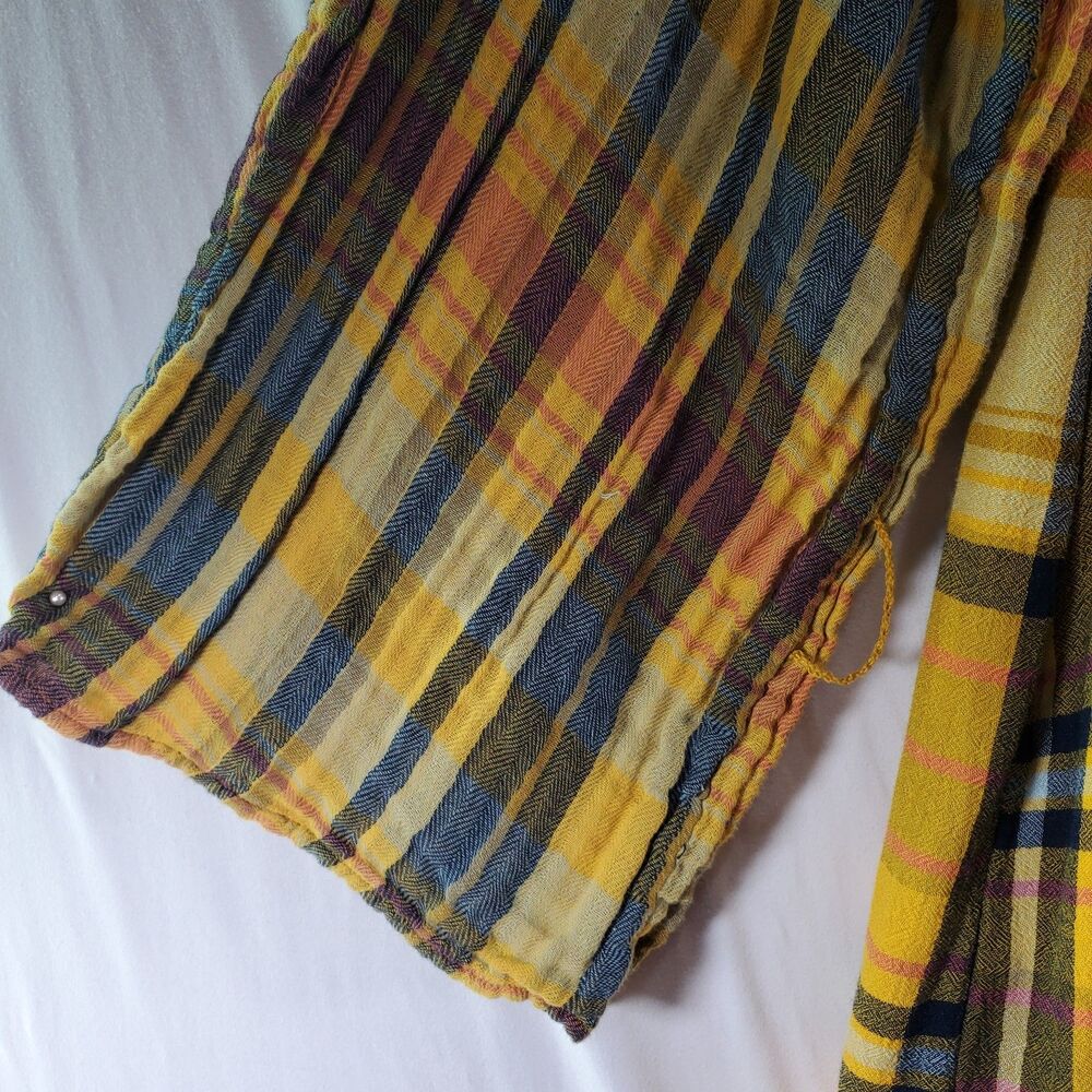 M Urban Outfitters Plaid Tunic Mini Dress Long Sleeve Yellow Black V Neck - Picture 10 of 13
